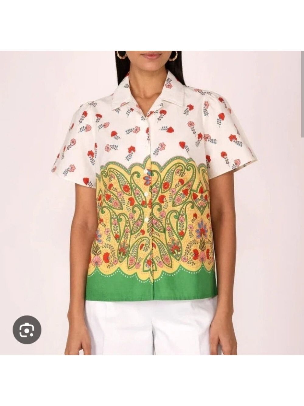 Banjanan Iona White Paisley Ming Shirt
